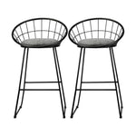 2x Bar Stools Metal Bar Stool Kitchen Chairs Grey Fabric Metallic Black