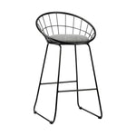 2x Bar Stools Metal Bar Stool Kitchen Chairs Grey Fabric Metallic Black