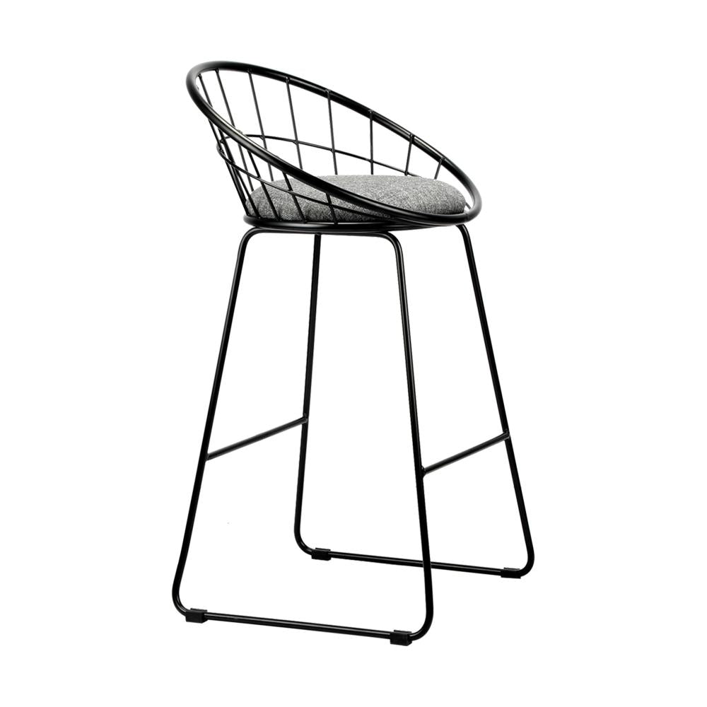 2x Bar Stools Metal Bar Stool Kitchen Chairs Grey Fabric Metallic Black