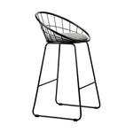 2x Bar Stools Metal Bar Stool Kitchen Chairs Grey Fabric Metallic Black