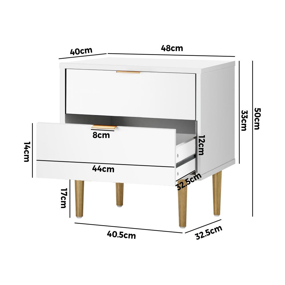 Bedside Tables 2 Drawers Side Table Nightstand Storage Cabinet White