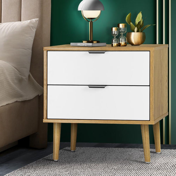  Bedside Tables 2 Drawers Side Table Nightstand Storage Cabinet Wood and White