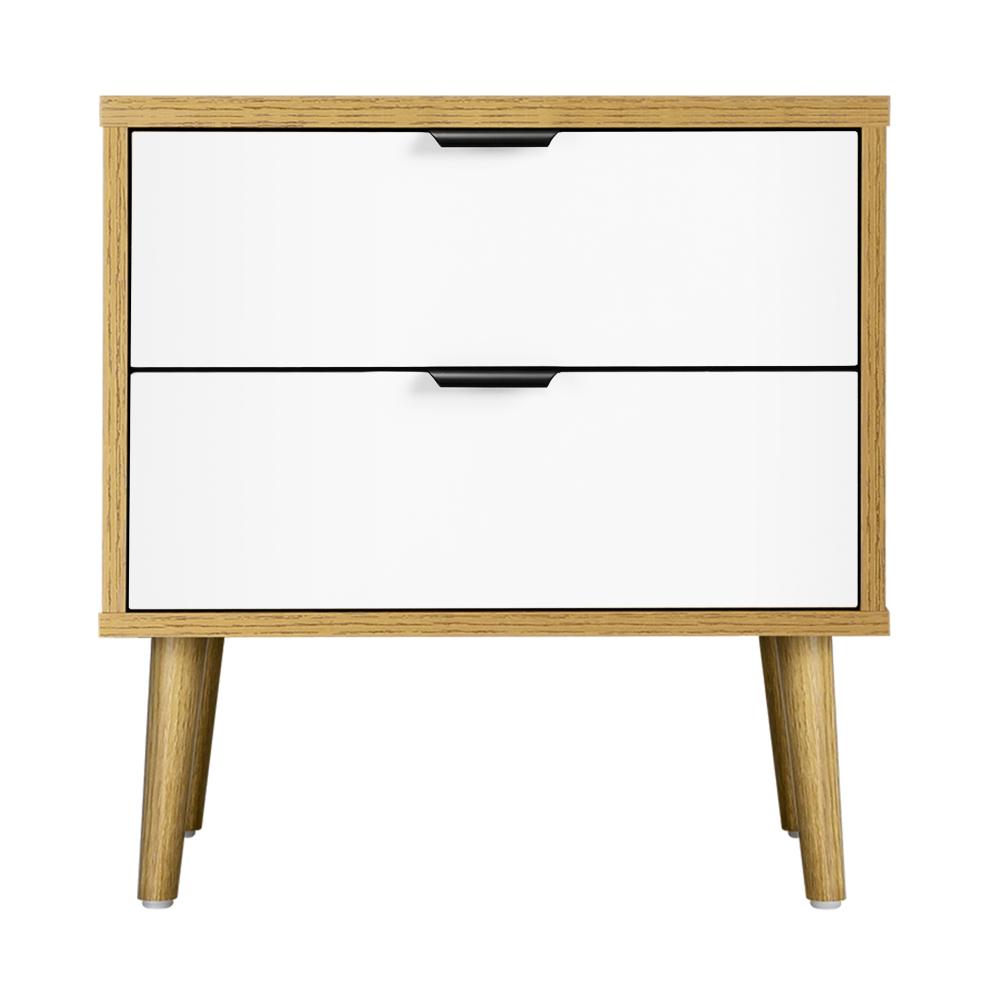 Bedside Tables 2 Drawers Side Table Nightstand Storage Cabinet Wood and White