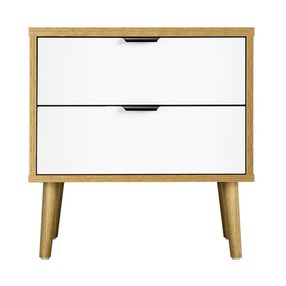 Bedside Tables 2 Drawers Side Table Nightstand Storage Cabinet Wood and White