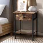 Bedside Table with Drawer and Storage Shelf, Metal Frame Nightstand Cabinet