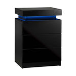 Bedside Table RGB LED Nightstand Cabinet 3 Drawers Side Table Furniture Black