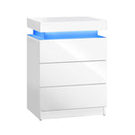 Bedside Table RGB LED Nightstand Cabinet 3 Drawers Side Table Furniture White