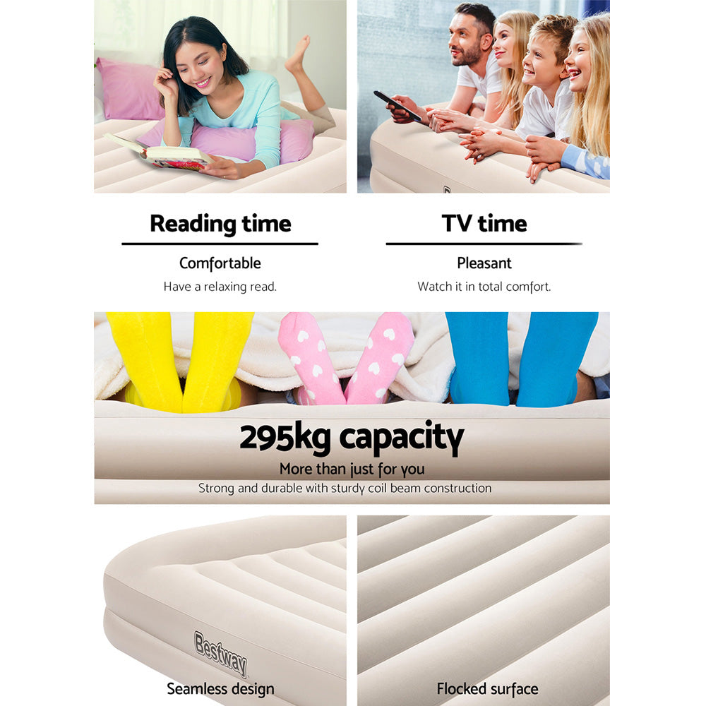 Bestway Air Bed  Queen Size Mattress  Built-in Pump Camping Inflatable,White