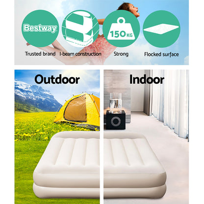 Bestway Air Bed   Single Size Mattress  Built-in Pump Camping Inflatable,White