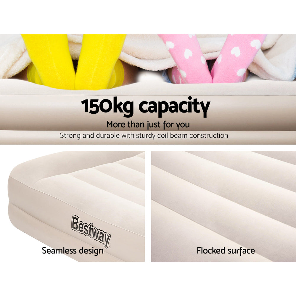 Bestway Air Bed   Single Size Mattress  Built-in Pump Camping Inflatable,White