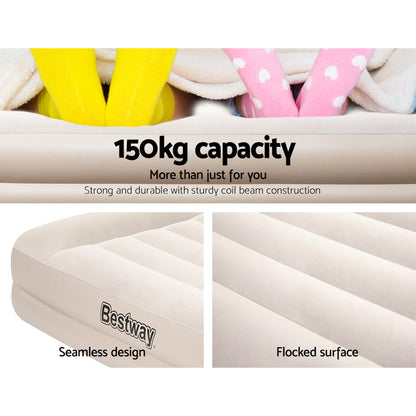 Bestway Air Bed   Single Size Mattress  Built-in Pump Camping Inflatable,White