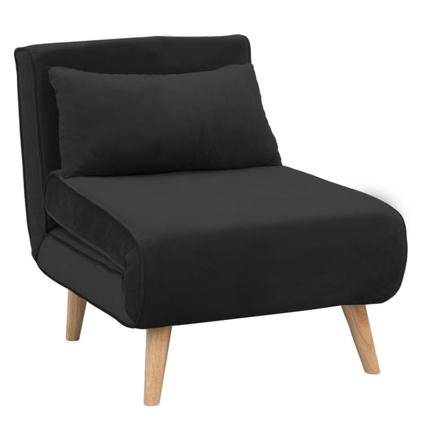  Adjustable Corner Sofa Bed Single Seater Lounge Velvet - Black