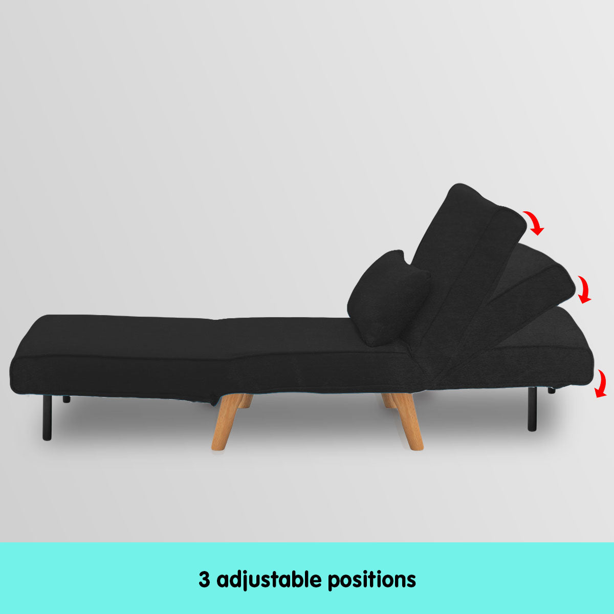 Adjustable Corner Sofa Bed Single Seater Lounge Faux Velvet - Black