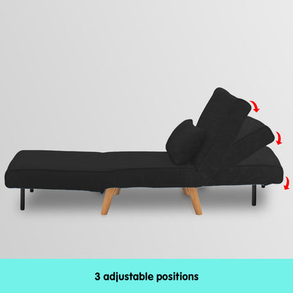 Adjustable Corner Sofa Bed Single Seater Lounge Faux Velvet - Black
