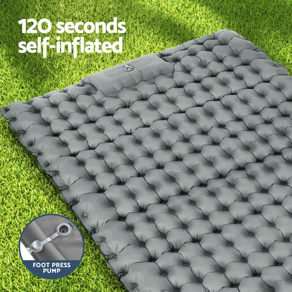 Self Inflating Mattress Camping Sleeping Mat Air Bed Pad Double Pillow