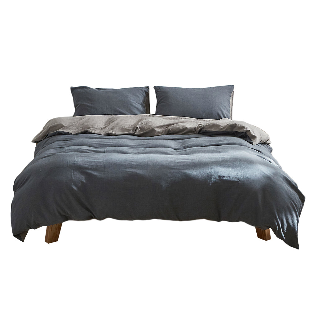 Quilt Cover Set Cotton Duvet King Blue Dark Grey