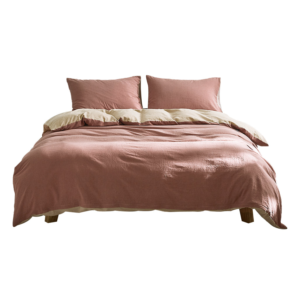 Quilt Cover Set Cotton Duvet King Red Beige