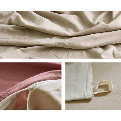 Quilt Cover Set Cotton Duvet King Red Beige