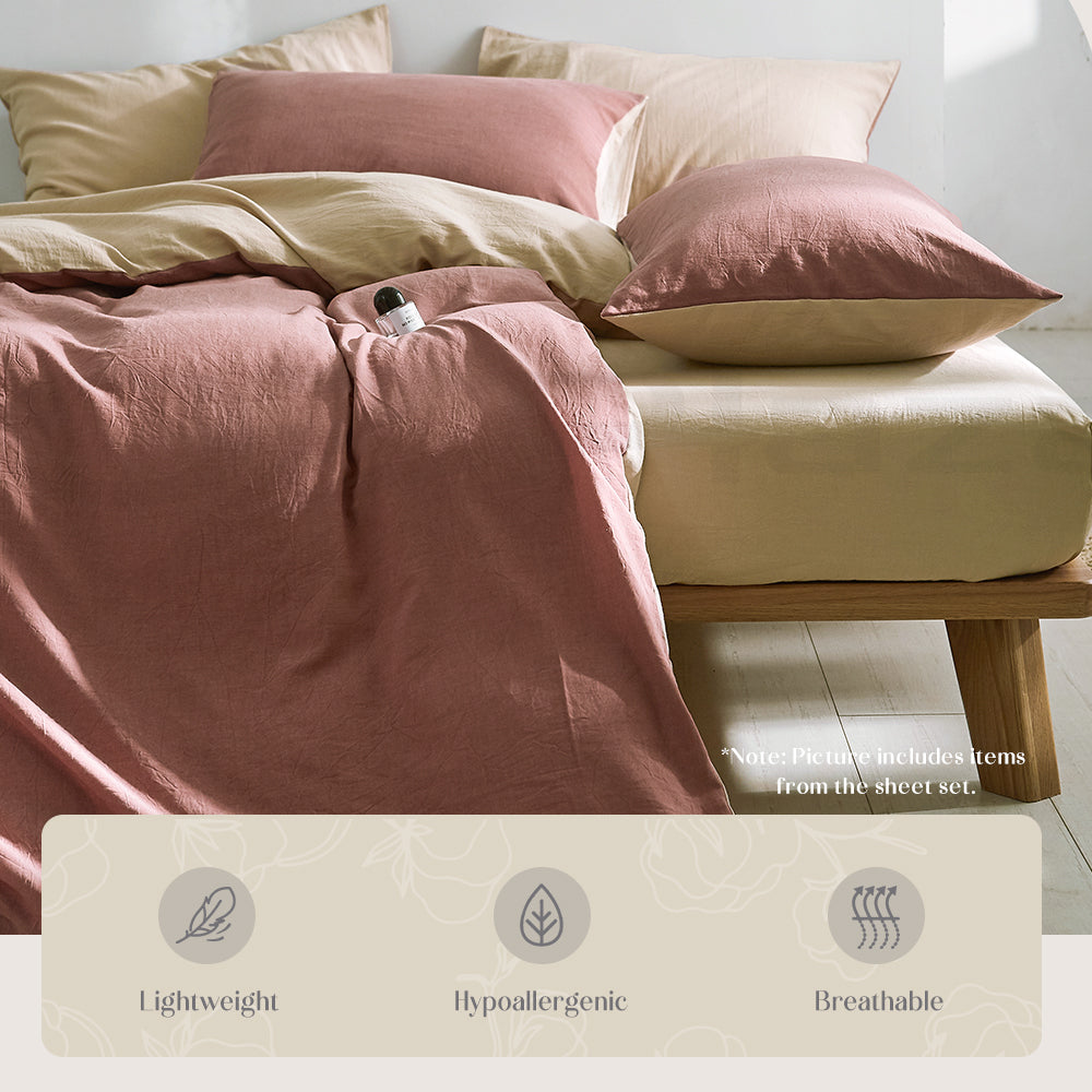 Quilt Cover Set Cotton Duvet King Red Beige