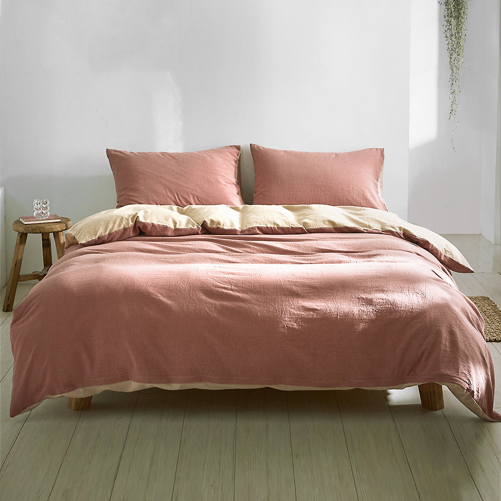 Quilt Cover Set Cotton Duvet King Red Beige