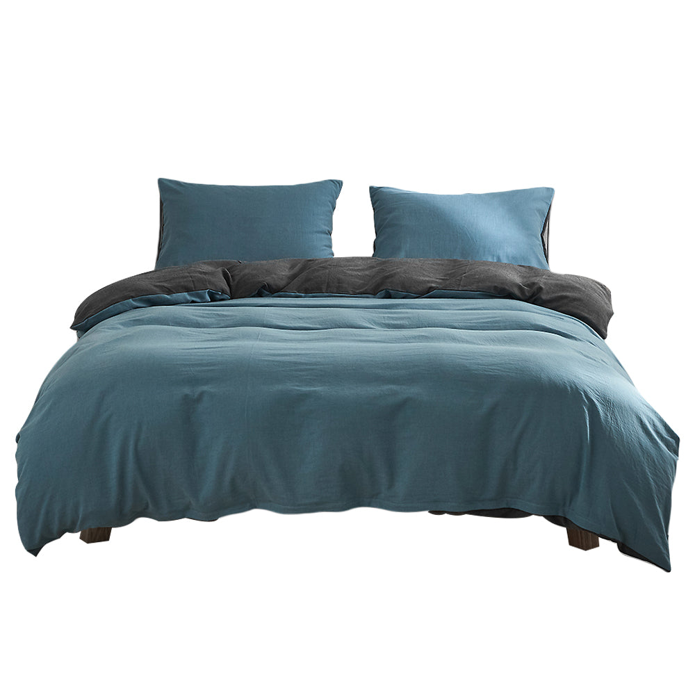 Quilt Cover Set Cotton Duvet Queen Blue Dark Blue