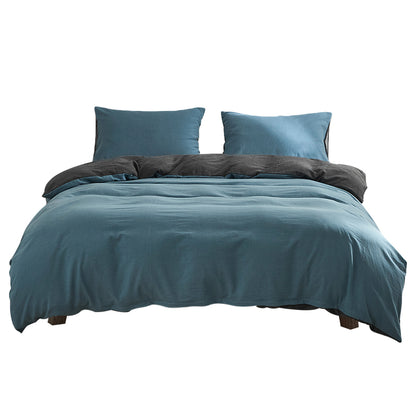 Quilt Cover Set Cotton Duvet Queen Blue Dark Blue
