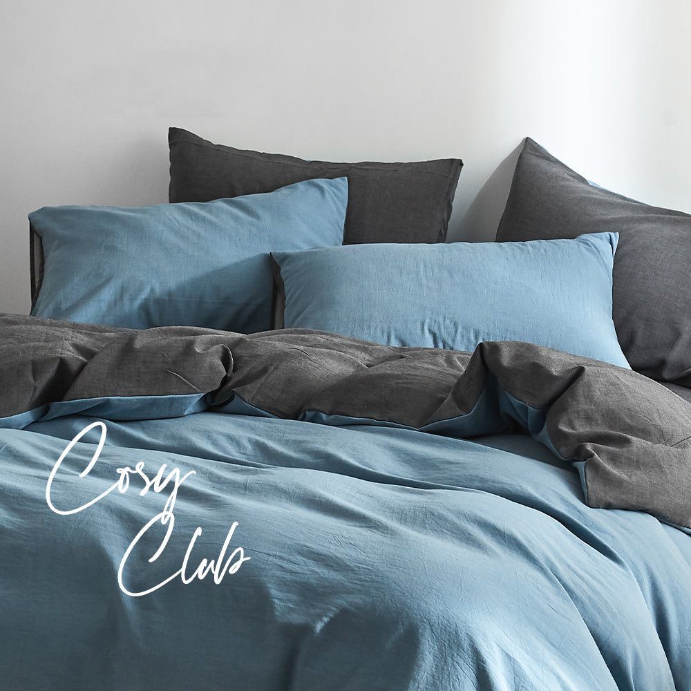 Quilt Cover Set Cotton Duvet Queen Blue Dark Blue