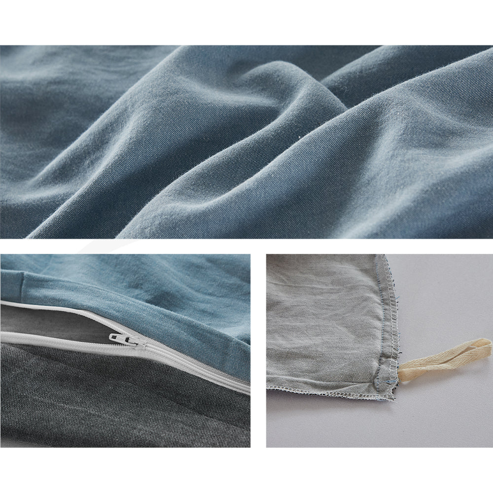Quilt Cover Set Cotton Duvet Queen Blue Dark Blue