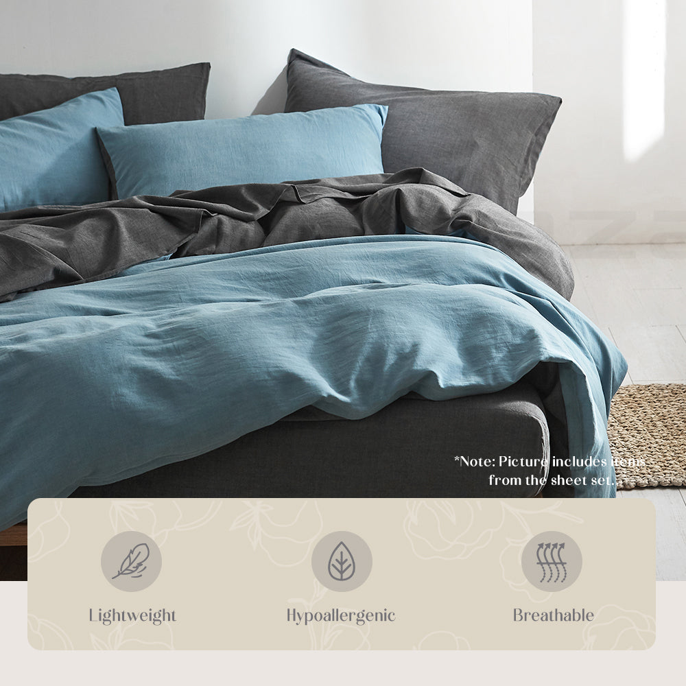 Quilt Cover Set Cotton Duvet Queen Blue Dark Blue