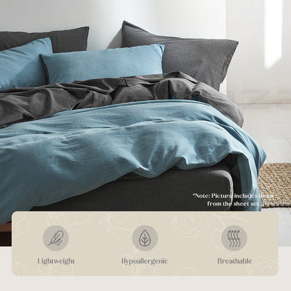 Quilt Cover Set Cotton Duvet Queen Blue Dark Blue