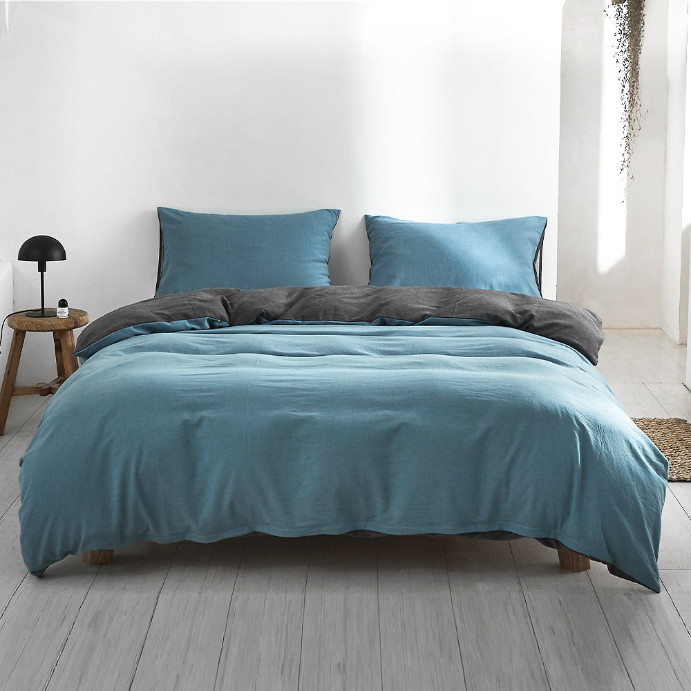 Quilt Cover Set Cotton Duvet Queen Blue Dark Blue