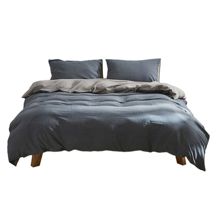 Quilt Cover Set Cotton Duvet Queen Blue Dark Grey