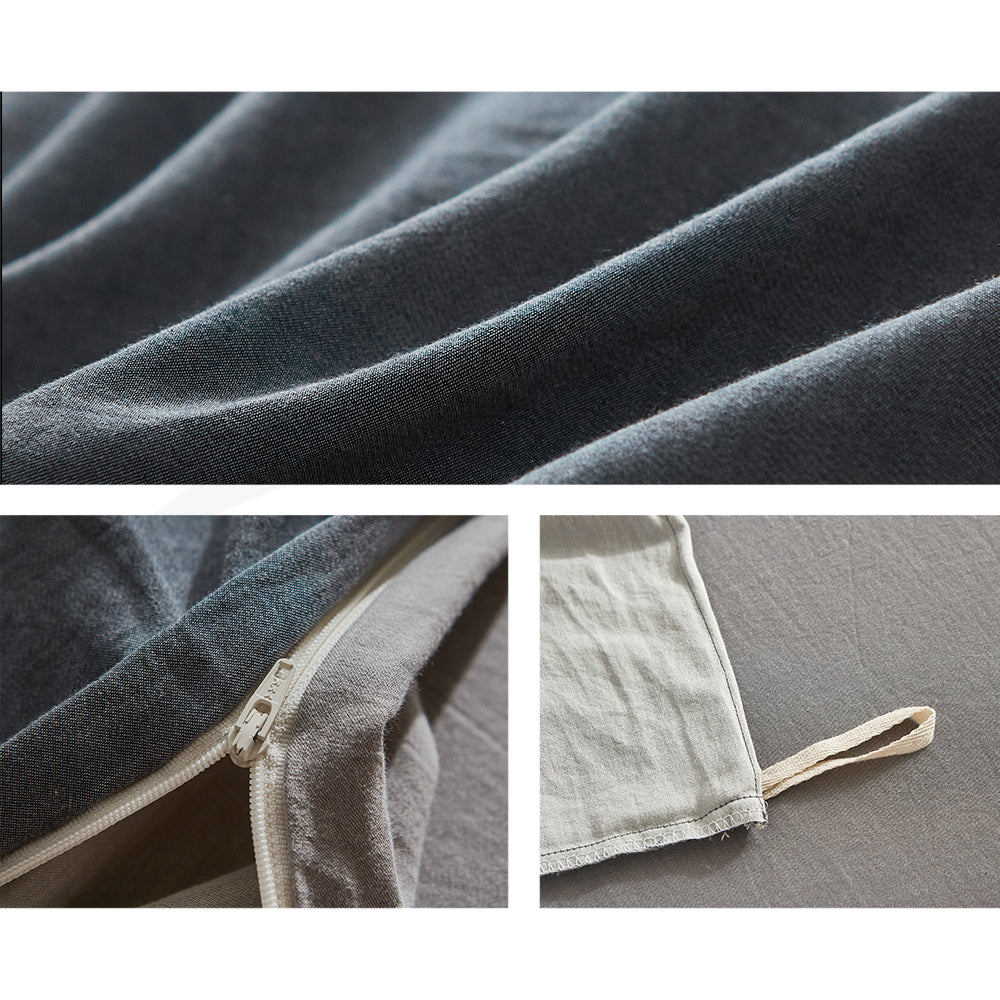 Quilt Cover Set Cotton Duvet Queen Blue Dark Grey