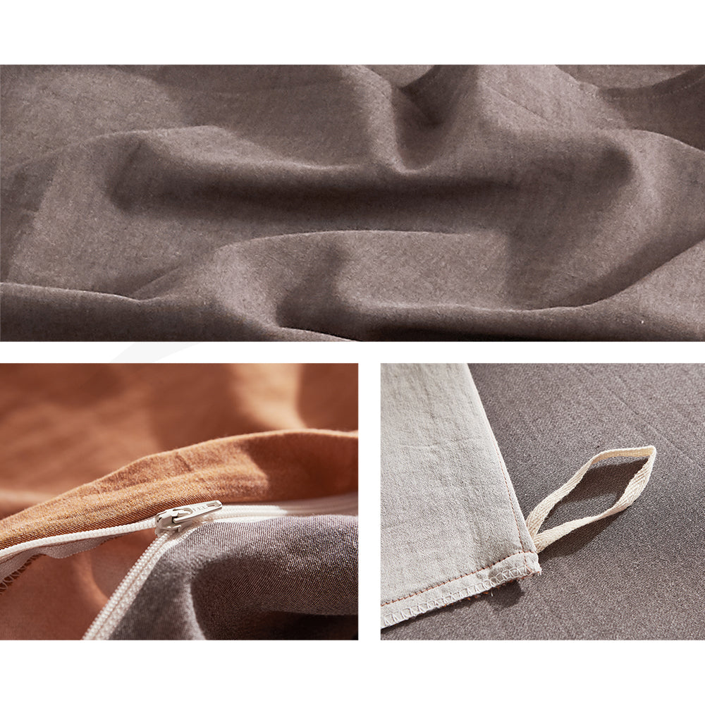 Quilt Cover Set Cotton Duvet Queen Orange Brown