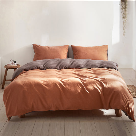 Quilt Cover Set Cotton Duvet Queen Orange Brown