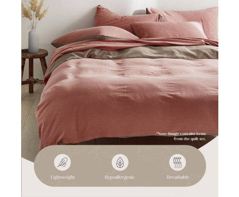 Cosy Club Duvet Cover Quilt Set Doona Cover Pillow Case Blush Beige QUEEN