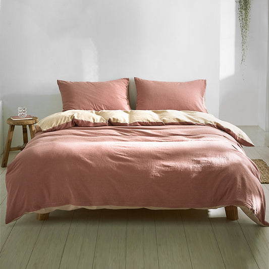 Quilt Cover Set Cotton Duvet Queen Red Beige