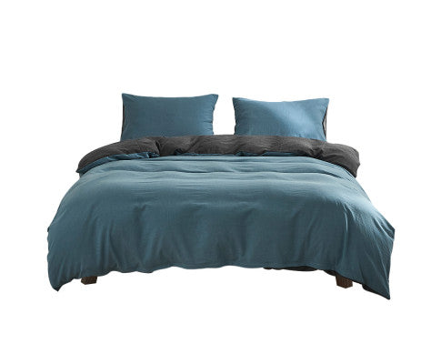 Cosy Club Quilt Cover Set Cotton Duvet Single Blue Dark Blue