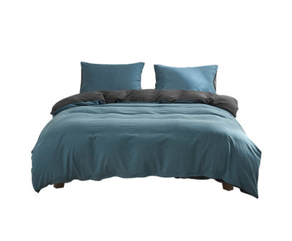 Cosy Club Quilt Cover Set Cotton Duvet Single Blue Dark Blue