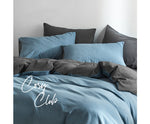 Cosy Club Quilt Cover Set Cotton Duvet Single Blue Dark Blue