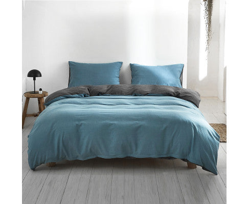 Cosy Club Quilt Cover Set Cotton Duvet Single Blue Dark Blue