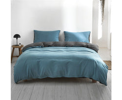 Cosy Club Quilt Cover Set Cotton Duvet Single Blue Dark Blue