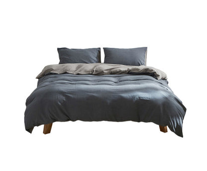 Cosy Club Quilt Cover Set Cotton Duvet Single Blue Dark Grey
