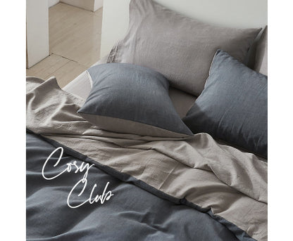 Cosy Club Quilt Cover Set Cotton Duvet Single Blue Dark Grey