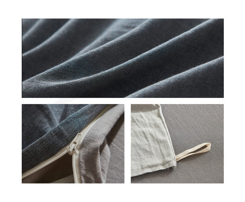 Cosy Club Quilt Cover Set Cotton Duvet Single Blue Dark Grey