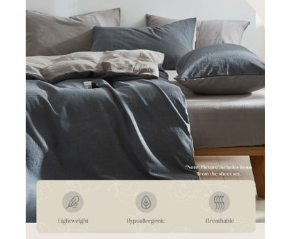 Cosy Club Quilt Cover Set Cotton Duvet Single Blue Dark Grey