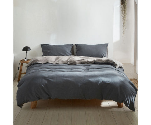 Cosy Club Quilt Cover Set Cotton Duvet Single Blue Dark Grey