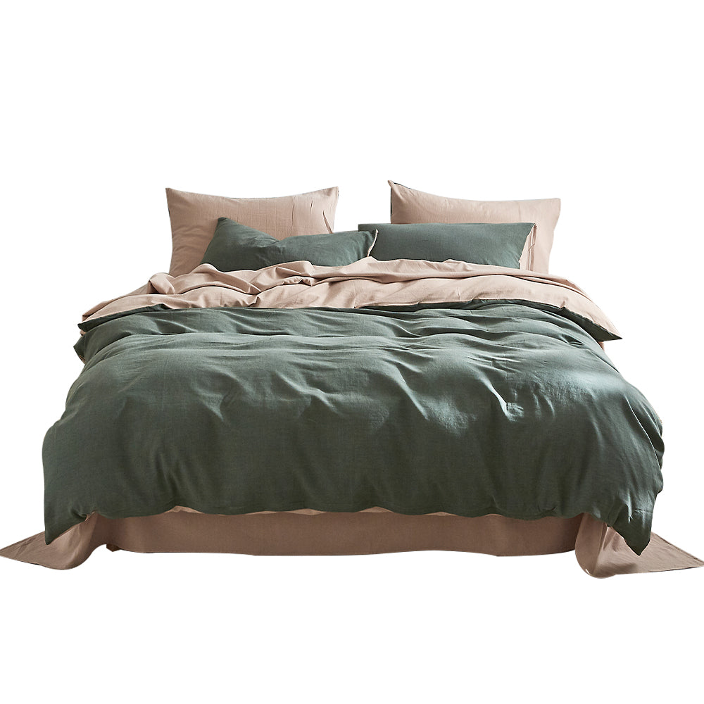 Quilt Cover Set Cotton Duvet Single Green Beige