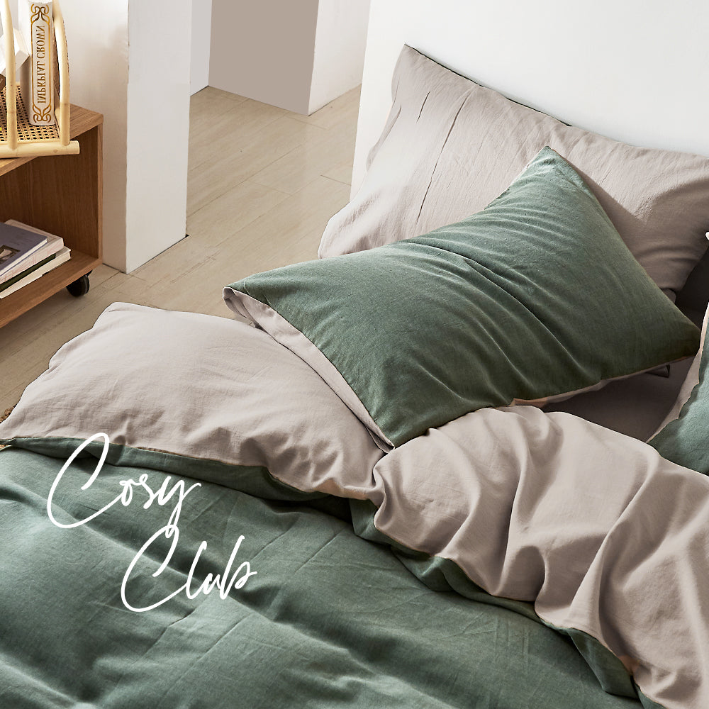 Quilt Cover Set Cotton Duvet Single Green Beige