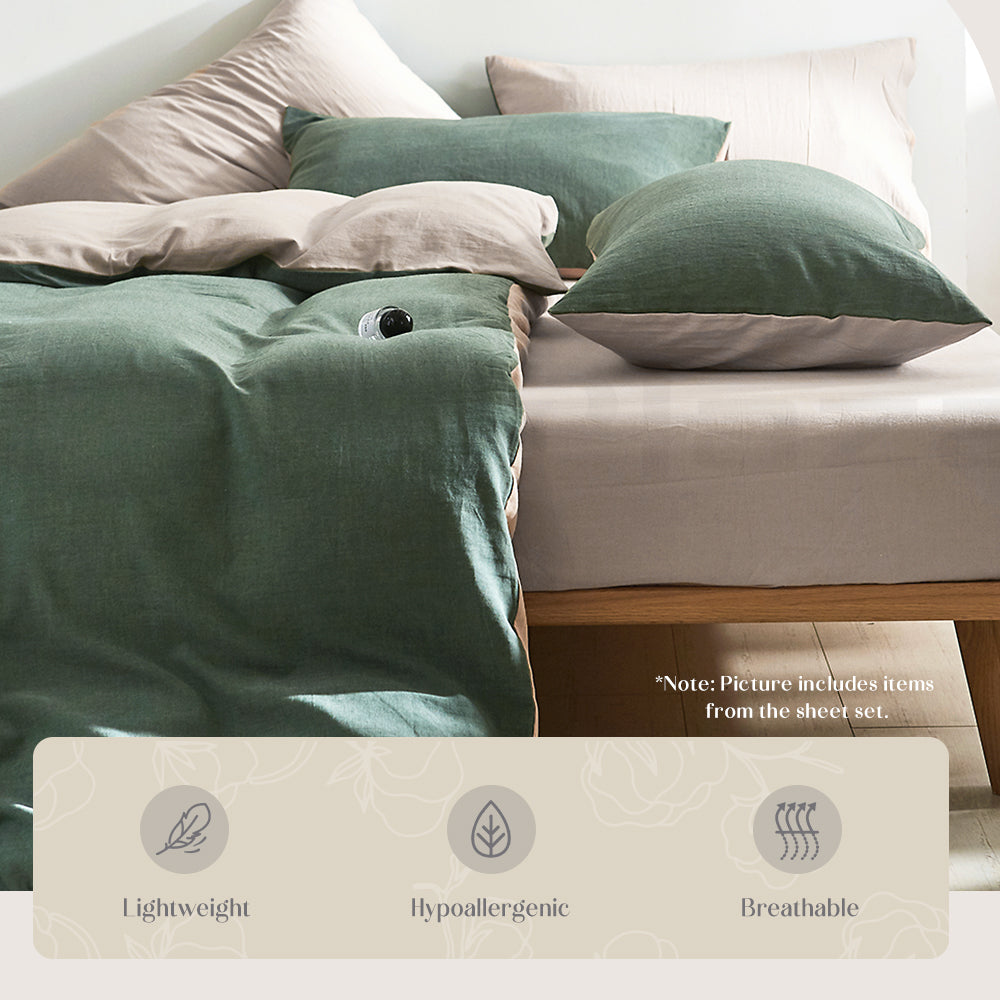 Quilt Cover Set Cotton Duvet Single Green Beige